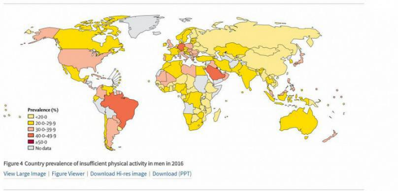 Mapa de la actividad física según los países